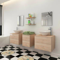 Set Mobili da Bagno 9 pz con Lavabo e Rubinetto Beige 273690