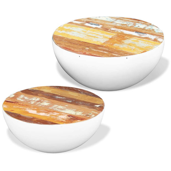 Set di 2 tavolini bassi a forma di ciotola in legno di recupero bianco 02_0042093