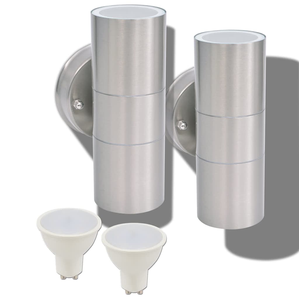 Applique LED Parete 2pz Acciaio Inox Proiezione Alto/Basso cod mxl 63619