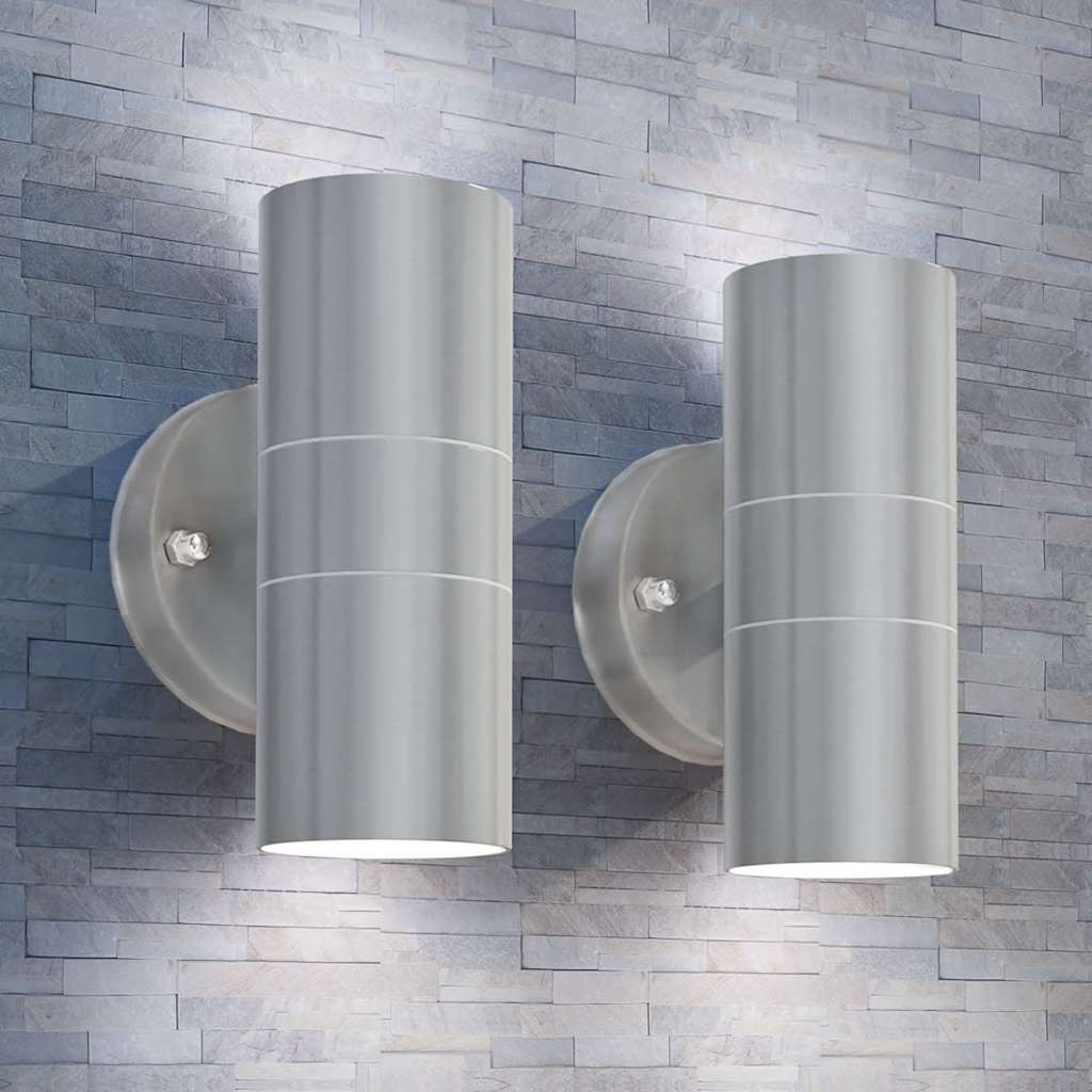 Applique LED Parete 2pz Acciaio Inox Proiezione Alto/Basso cod mxl 63619
