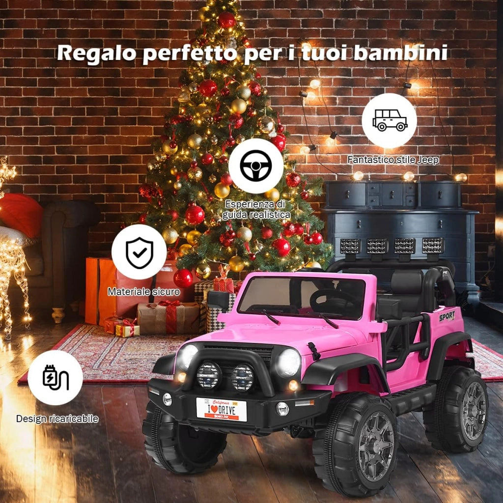 Auto Macchina Elettrica per Bambini 12V, Veicolo Elettrico a Batteria a 2 Posti, con Telecomando 2,4 G, Porta USB e AUX, per Bambini 3+ Anni (Rosa)