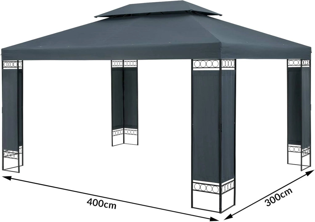 Gazebo EldaPadiglione 3x4m in Metallo Resistente Idrorepellente con Pannelli Laterali Tendone da Giardino Feste