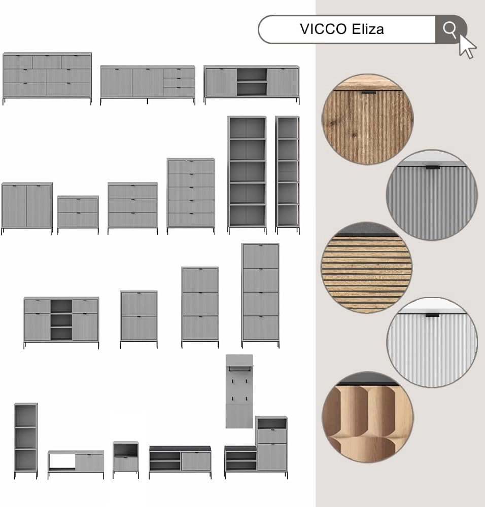 Set di mobili da bagno Eliza, Bianco, 70 cm, composto da mobile sottolavabo, specchiera e mobile medio