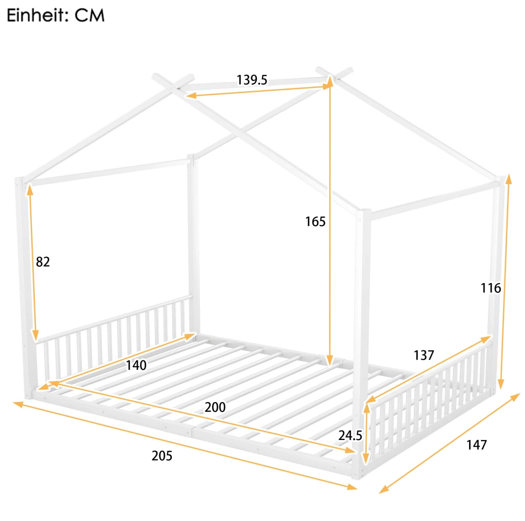 Letto a casetta 140x200 cm; struttura robusta in metallo; bianco (Senza materasso)