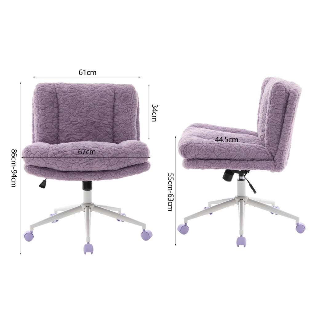 Chaise de bureau girevole con altezza regolabile e inclinazione, seduta ampia in pelliccia sintetica viola