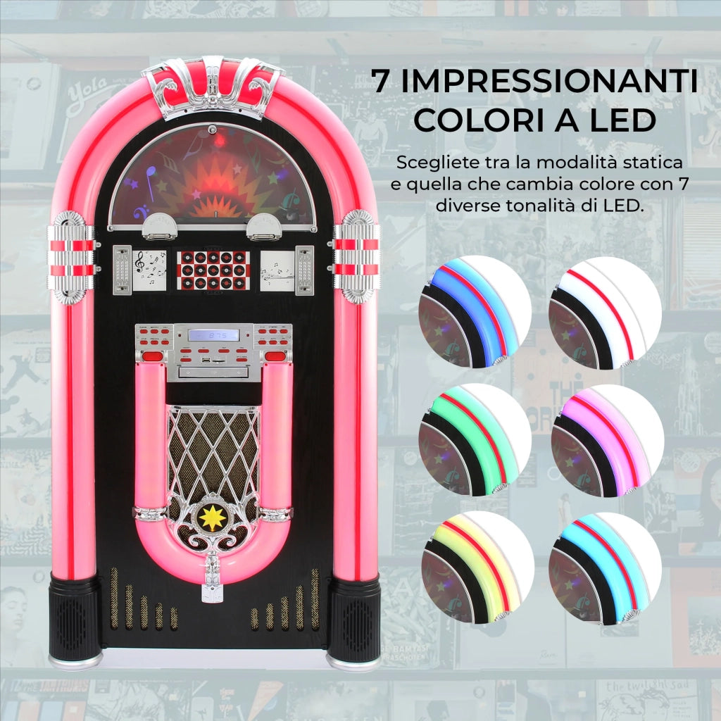 Jukebox Anni '50 con Vinile CD USB Bluetooth SD/MMC Memory Card Radio FM e AUX