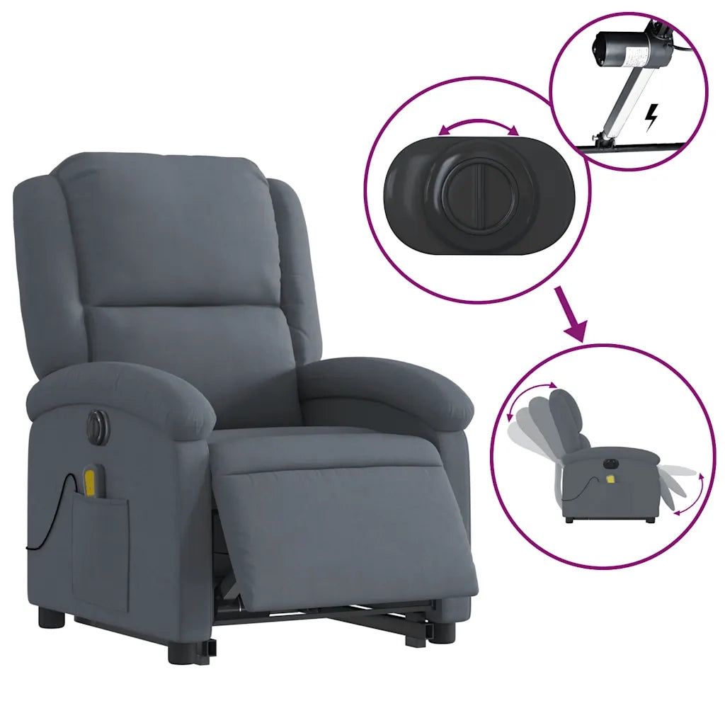 Poltrona Alzapersona Massaggio Elettrica Grigio Scuro Velluto 3204334
