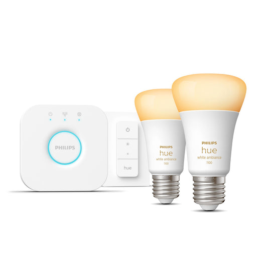 Philips hue white ambiance starter kit bridge + 2 lampadine smart e27 75w + dimmer switch - 929002468406