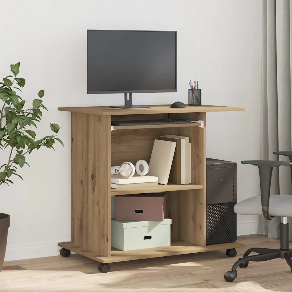 Scrivania Computer Rovere Artigianale Legno Multistrato