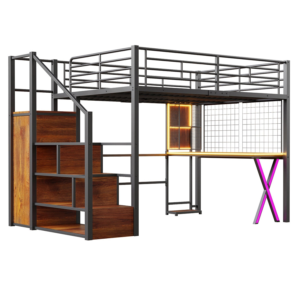 Letto mezzanino 140x200cm - Xylo - nero, armadio, scrivania, spazio libero
