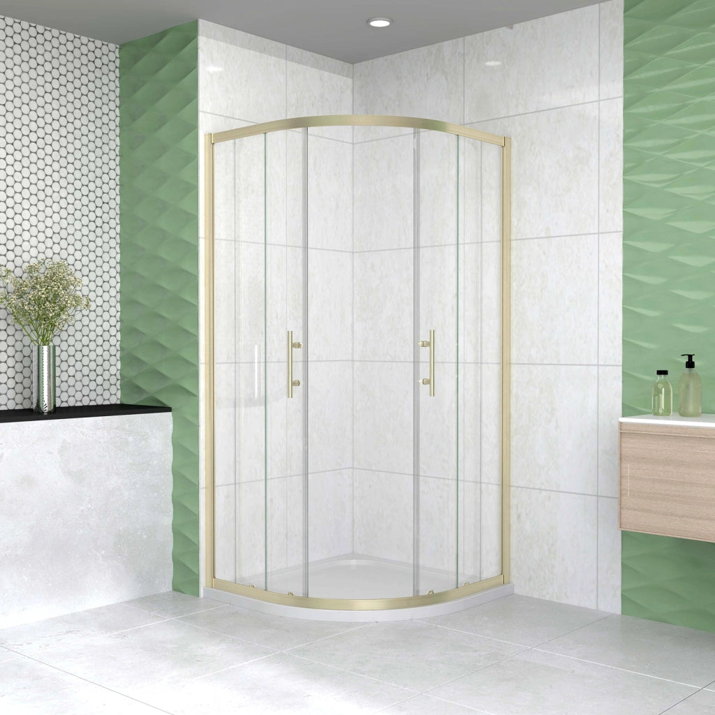 Box Doccia Semicircolare 80X80 cm Porte Scorrevoli Vetro Temperato 6 mm Trasparente Anticalcare Oro Spazzolato 190 cm
