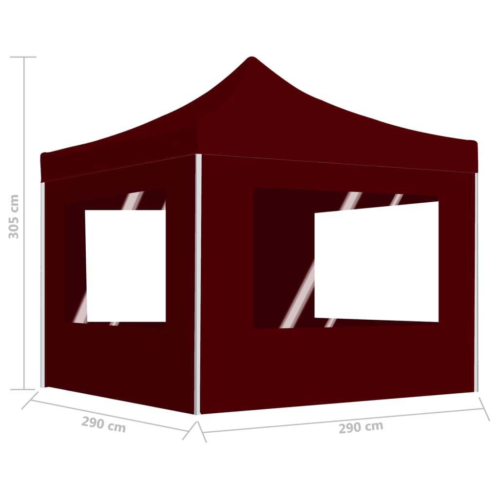 Gazebo Pieghevole in Alluminio con Pareti 3x3 m Rosso Vino