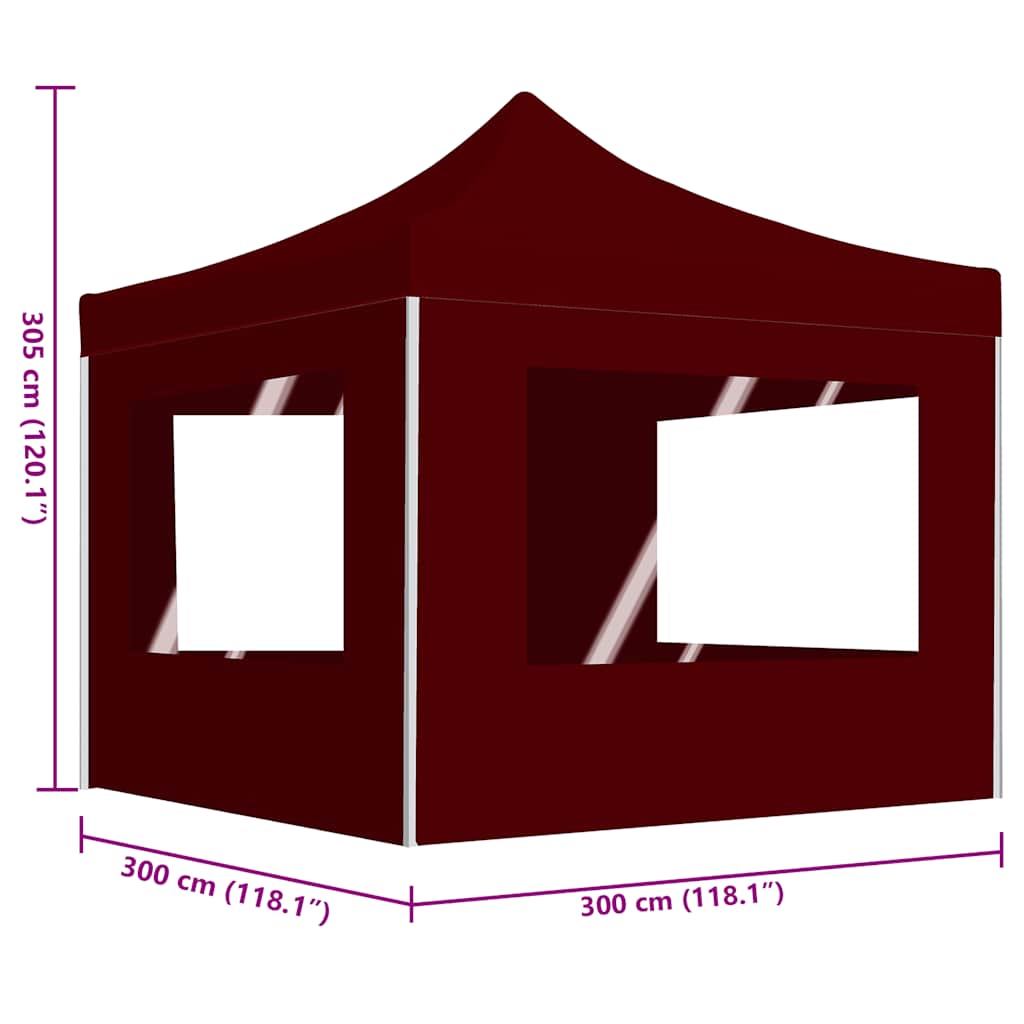 Gazebo Pieghevole in Alluminio con Pareti 3x3 m Rosso Vino 45489