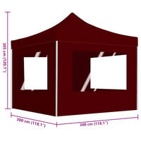 Gazebo Pieghevole in Alluminio con Pareti 3x3 m Rosso Vino 45489