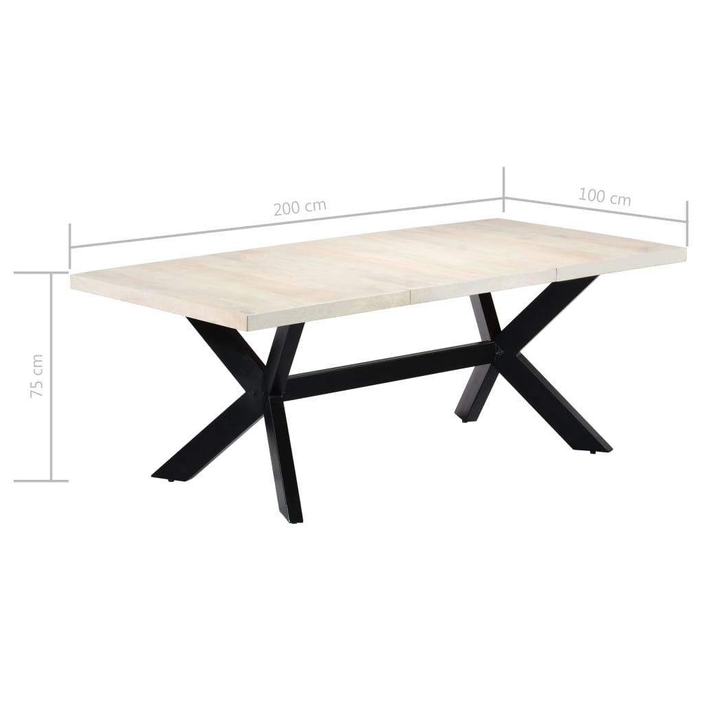 Tavolo da Pranzo Bianco 200x100x75 cm Legno Massello di Mango 247428