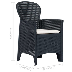 Sedie da Giardino 2 pz-Sedia da esterno Cuscino Antracite Plastica Stile Rattan