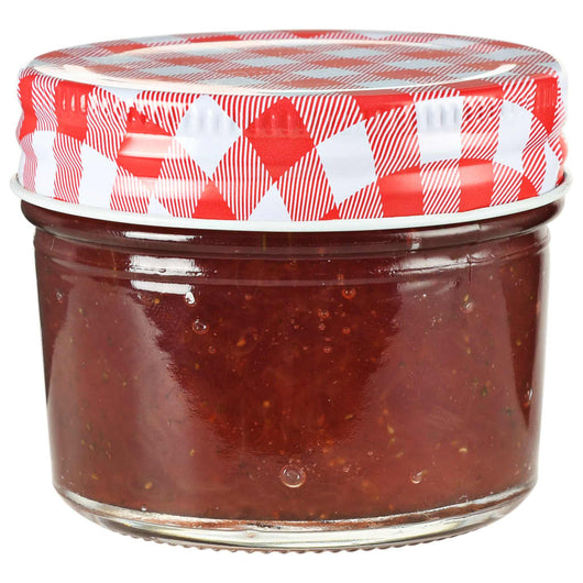 Vasi Marmellata in Vetro Coperchio Bianco e Rosso 96 pz 110 ml