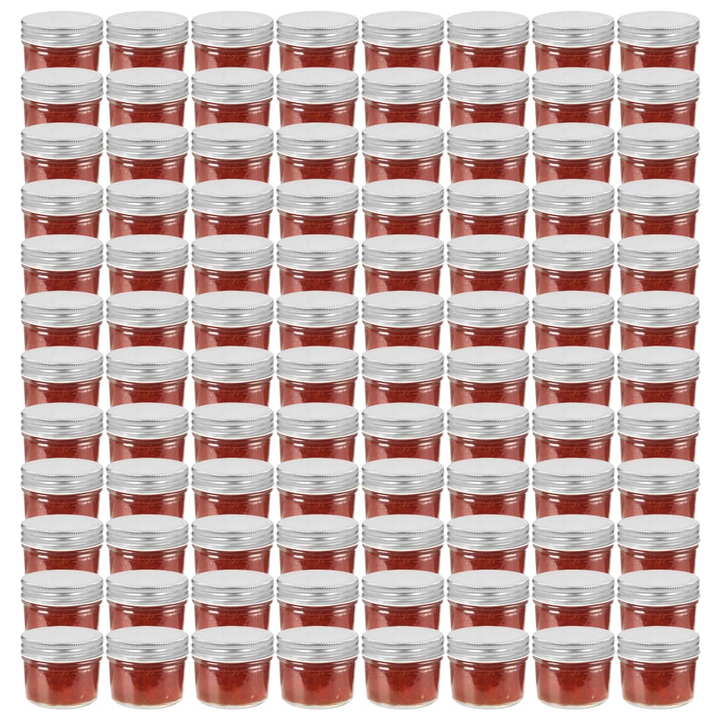 vidaXL Vaso per Marmellata in Vetro Coperchio Argento 96 pz 110 ml