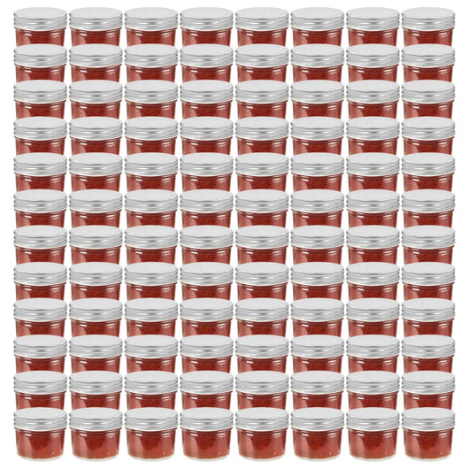 vidaXL Vaso per Marmellata in Vetro Coperchio Argento 96 pz 110 ml