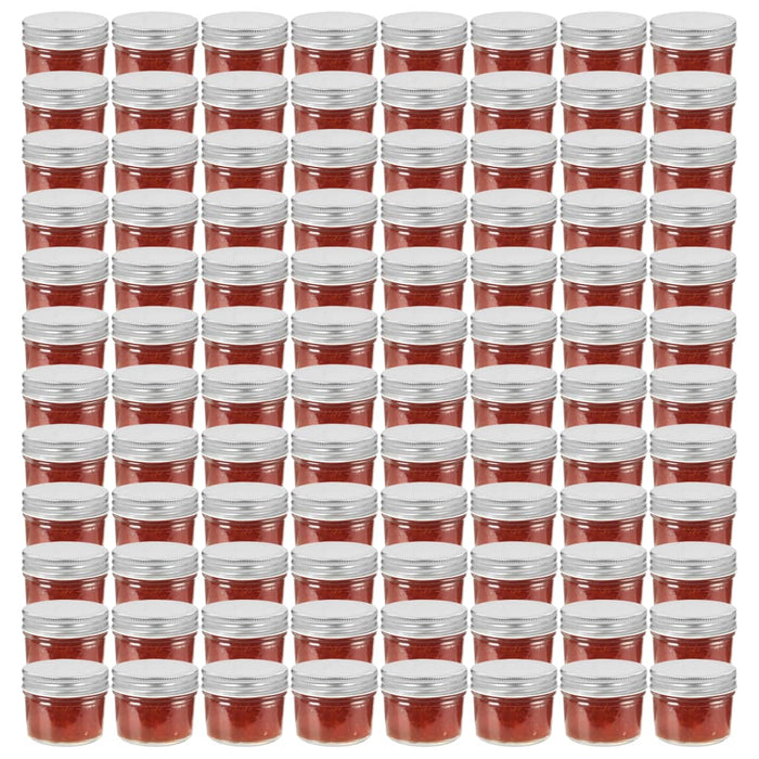 vidaXL Vaso per Marmellata in Vetro Coperchio Argento 96 pz 110 ml