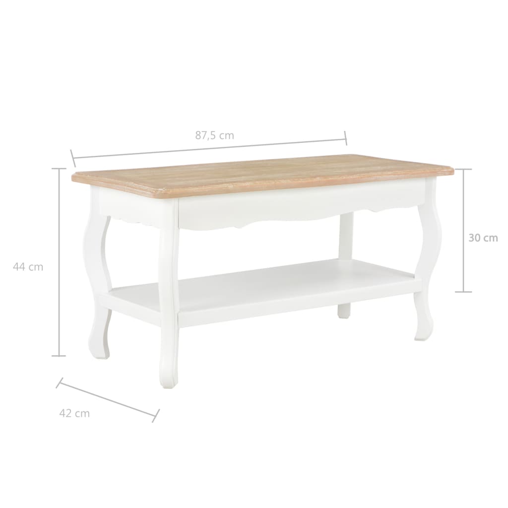 Tavolino da Salotto Bianco e Marrone 87,5x42x44cm Massello Pino 280023
