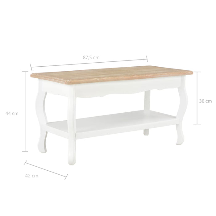 Tavolino da Salotto Bianco e Marrone 87,5x42x44cm Massello Pino 280023