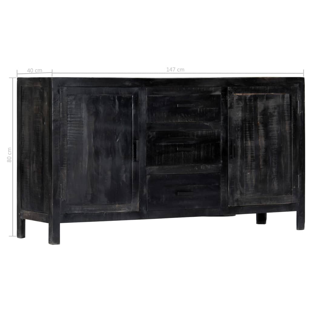 Credenza Nera 147x40x80 cm Legno Massello di Mango 247988