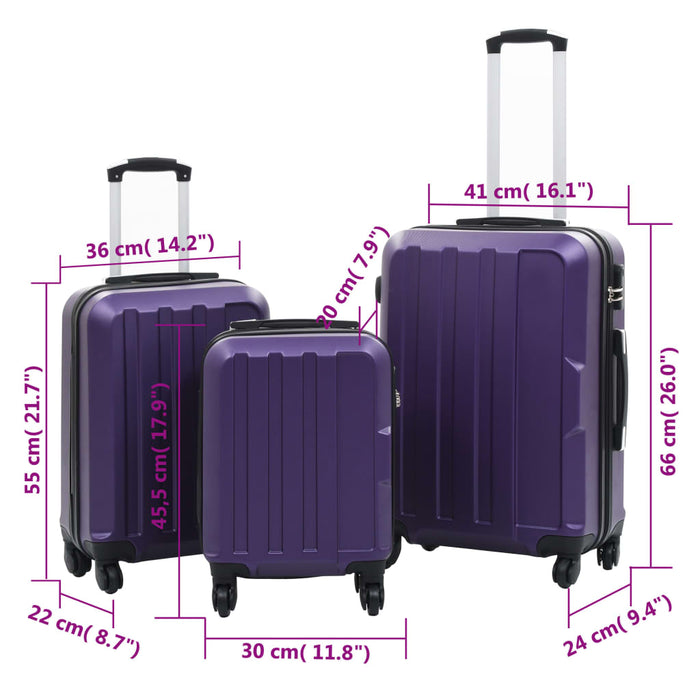 Set Trolley a Custodia Rigida 3 pz Viola in ABS 91877