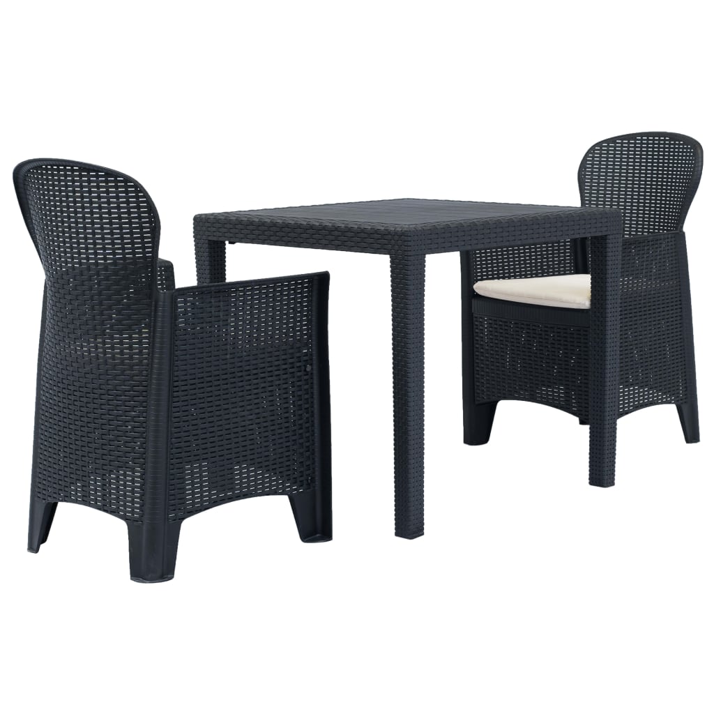 Set da BistrÃ² 3 pz in Plastica Stile Rattan Antracite  cod mxl 37738