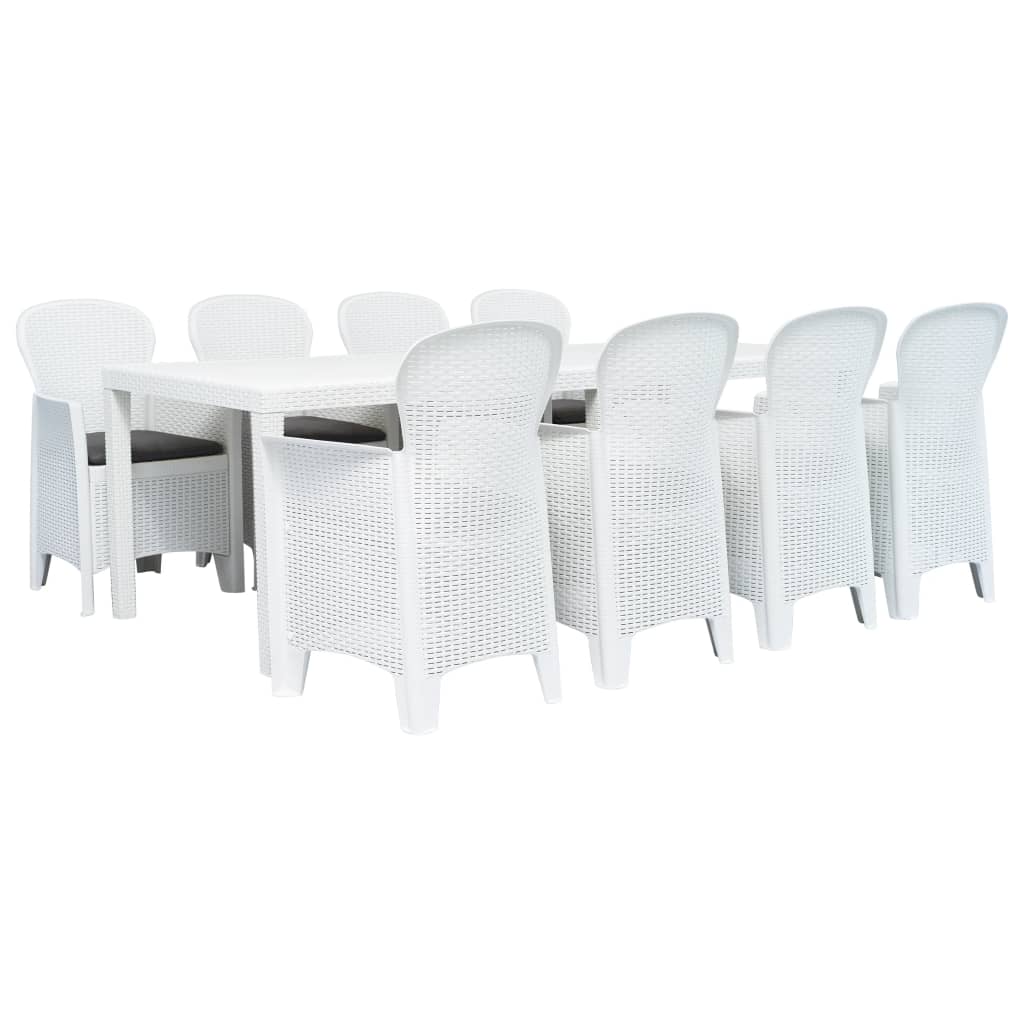 Set Pranzo da Giardino 9 pz in Plastica Stile Rattan Bianco cod mxl 37742