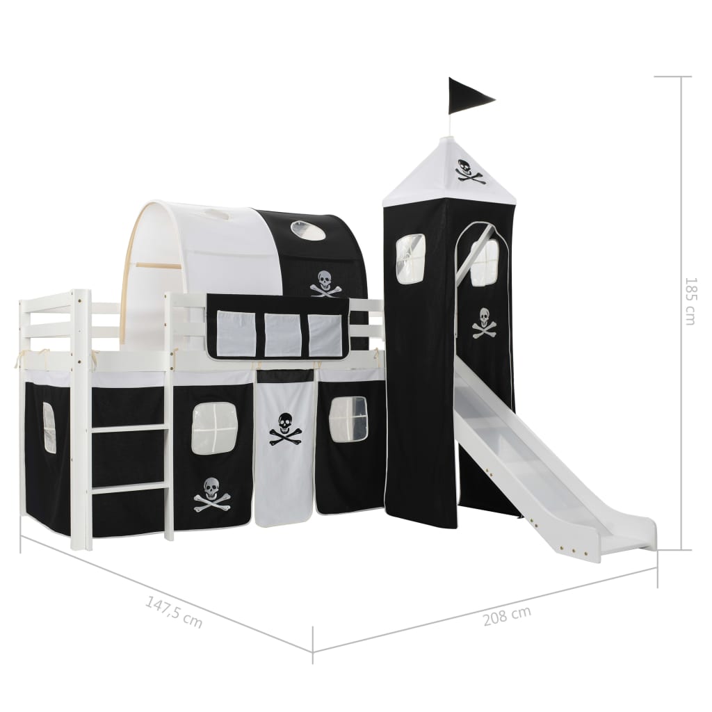 Letto a Castello per Bambini Scivolo e Scala in Pino 97x208cm 282709