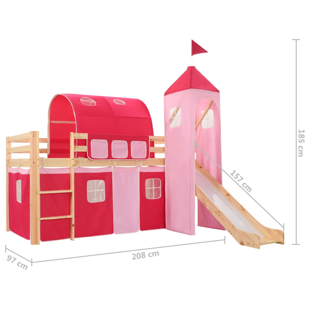 Letto a Castello per Bambini Scivolo e Scala in Pino 208x230 cm 282712