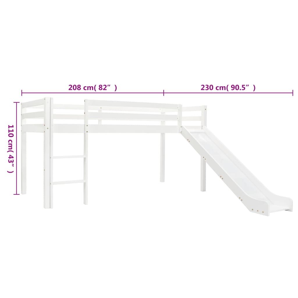 Letto a Castello per Bambini Scivolo e Scala in Pino 97x208cm 282713