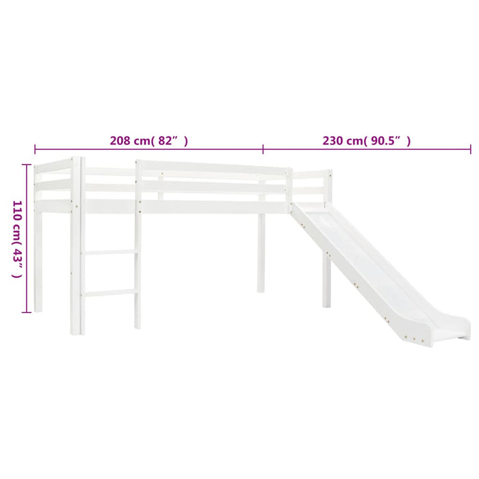 Letto a Castello per Bambini Scivolo e Scala in Pino 97x208cm 282713