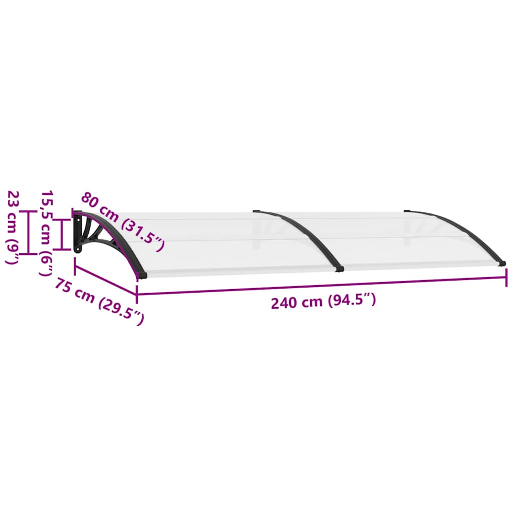 Pensilina per Porta Nera e Trasparente 240x75 cm in PC 144816