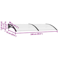 Pensilina per Porta Nera e Trasparente 240x75 cm in PC 144816