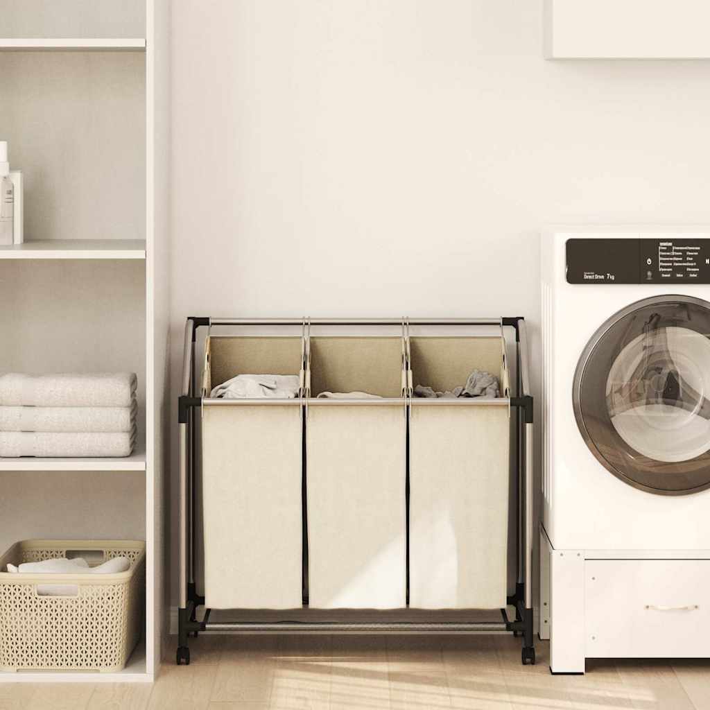 Portabiancheria con 3 Sacchi Crema in Acciaio 282427