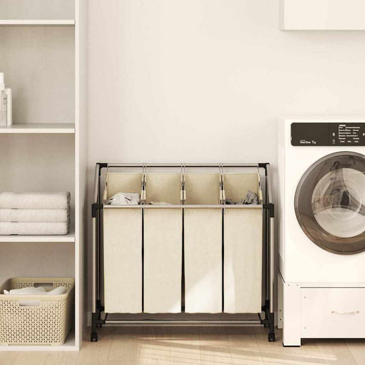 Portabiancheria con 4 Sacchi Crema in Acciaio 282428