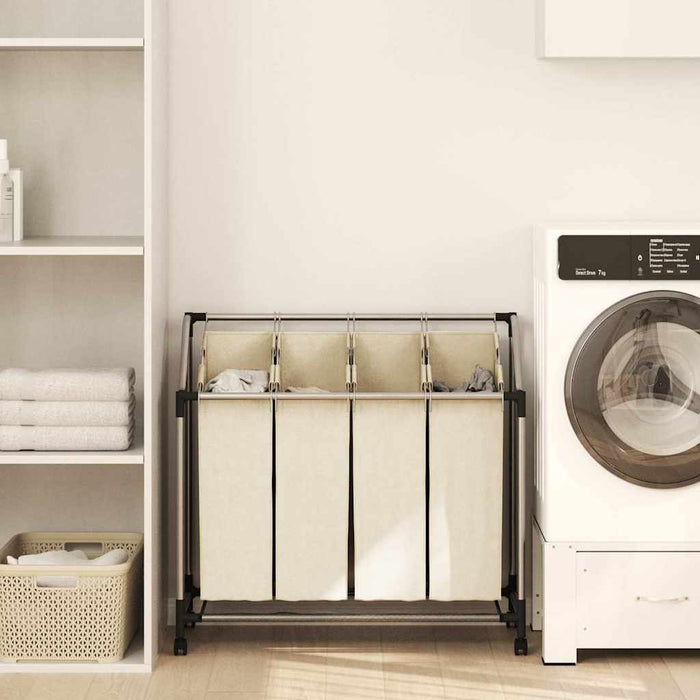 Portabiancheria con 4 Sacchi Crema in Acciaio 282428