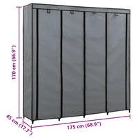 Guardaroba con 4 Scomparti Grigio 175x45x170 cm 282448