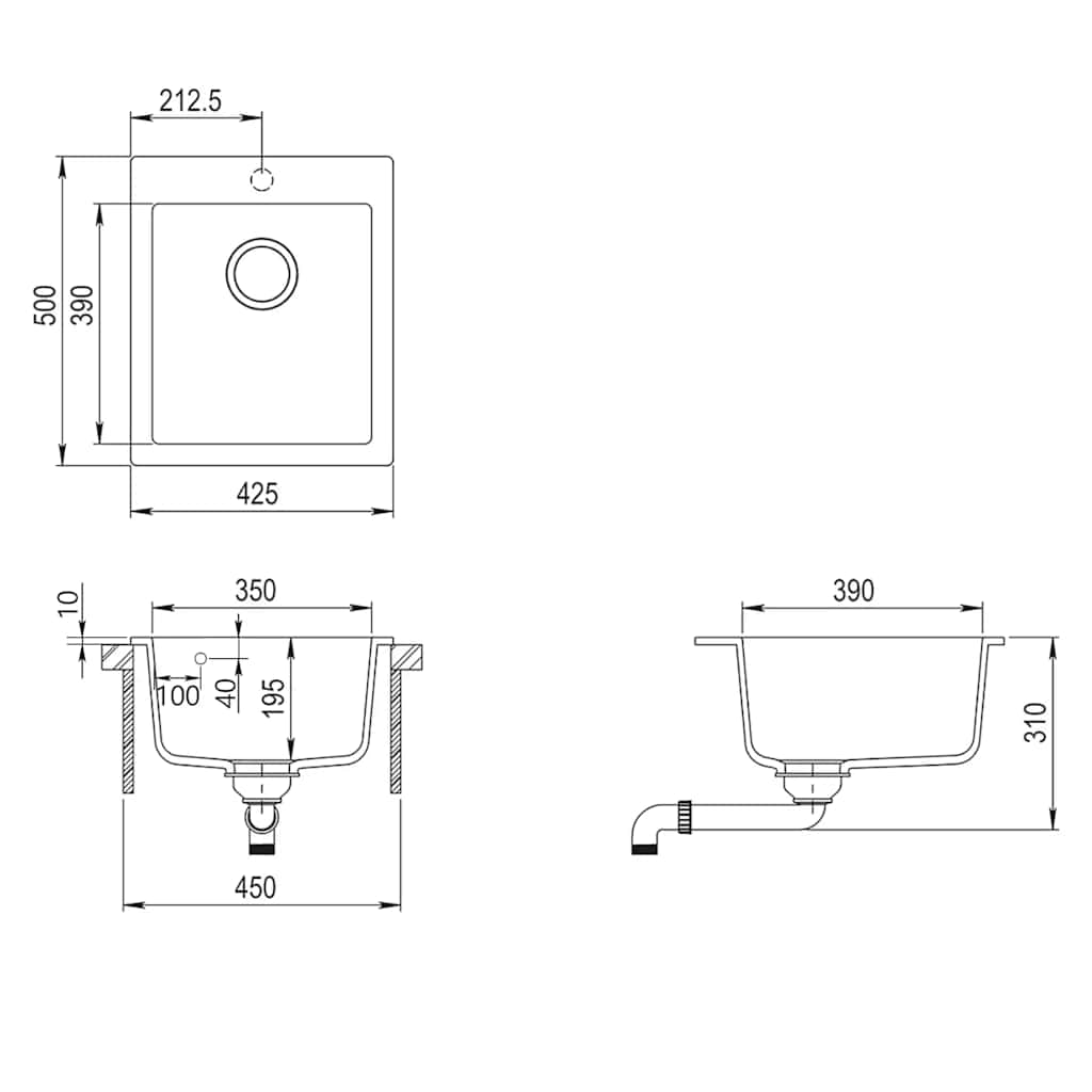 Lavello da Cucina in Granito Vasca Singola-Lavandino-Lavabo Beige 608744