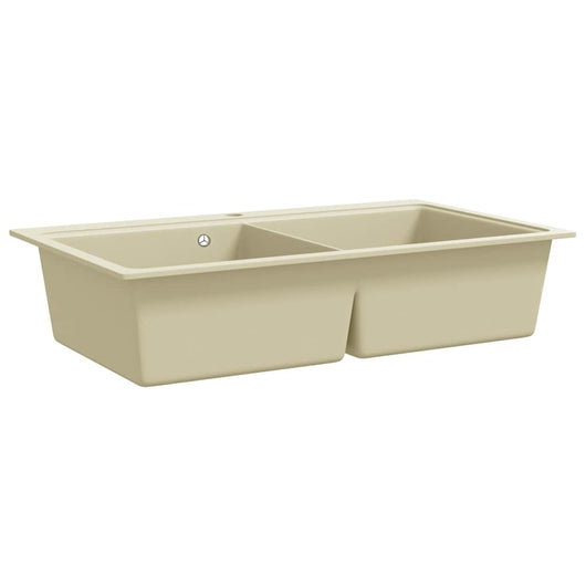 Lavello da Cucina in Granito Vasca Doppia-Lavandino-Lavabo Beige 446895