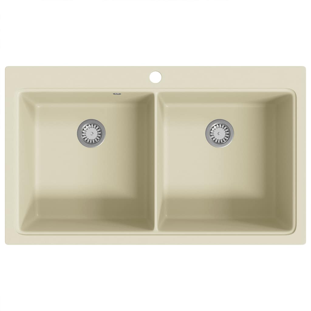 Lavello da Cucina in Granito Vasca Doppia-Lavandino-Lavabo Beige 446895