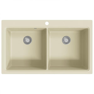 Lavello da Cucina in Granito Vasca Doppia-Lavandino-Lavabo Beige 446895