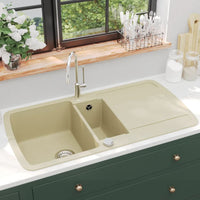 Lavello da Cucina in Granito Vasca Doppia-Lavandino-Lavabo Beige 734596
