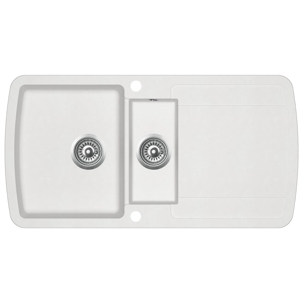 Lavello cucina doppio 96 x 50 cm lavabo in granito bianco 02_0002340