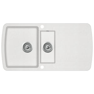 Lavello cucina doppio 96 x 50 cm lavabo in granito bianco 02_0002340