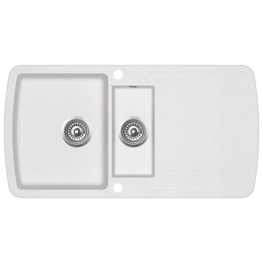 Lavello cucina doppio 96 x 50 cm lavabo in granito bianco 02_0002340