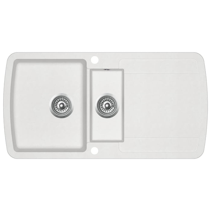 Lavello cucina doppio 96 x 50 cm lavabo in granito bianco 02_0002340