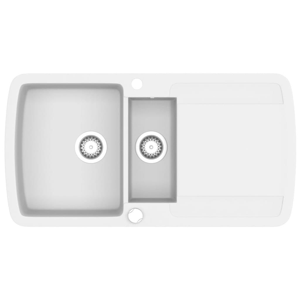 Lavello da Cucina in Granito Vasca Doppia-Lavandino-Lavabo Bianco 839290